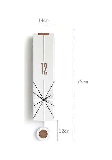 Cajuart Modern Uzun Ahşap Beyaz Çarpraz Çizgili Sarkaçlı Duvar Saati