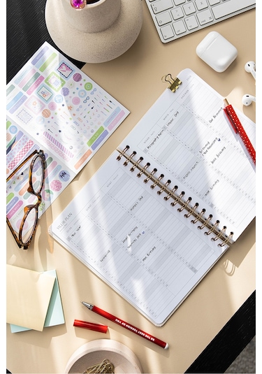 2026 A5 Spiralli Haftalık Ajanda 12 Aylık - Bordo Kalp Bordo Kalp