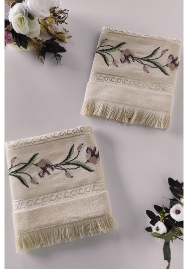 Etamin Nakışlı Jakarlı Kadife El Yüz Havlusu - 50x90 Cm- Kapuçino Cappuccıno Cappuccino