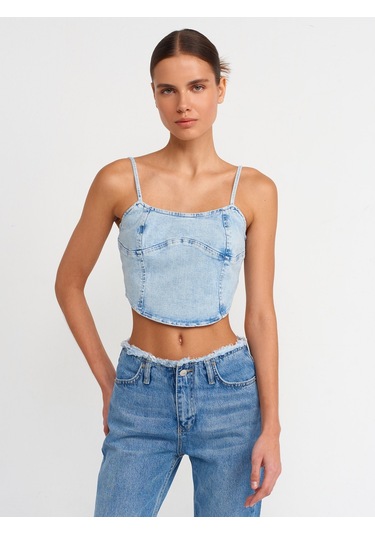 Dilvin Kar Yıkama Denim Top-mavi Mavi