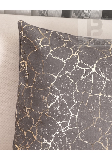 Altın Varak Desenli Dekorafit Tekli Kırlent Kılıfı 42x42 Cm Şık Ve Zarif Tasarım Füme