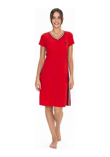 U.s. Polo Assn. 20007 Kadın V Yaka Kısa Kollu Günlük Gecelik Kırmızı U.s. Polo Assn. 20007 Kadın V Yaka Kısa Kollu Günlük Gecelik Kırmızı