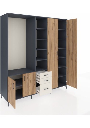 Kronos Dolap 13 Raflı 3 Çekmeceli 4 Kapaklı 220x59x243 Antrasit-çam/aytaşı Atlas Çam/aytası