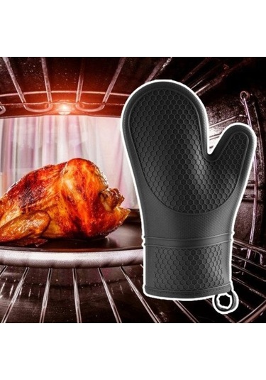 Siyah Premium Pişirme Fırını Eldivenleri Isı Yalıtımı Tutuşlu Tasarım Koruyucu A Siyah