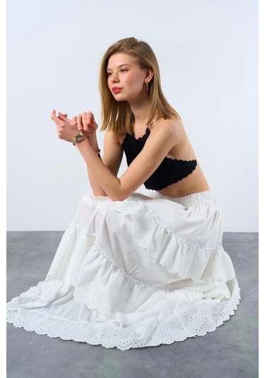 Katlı Pileli Etek - Ekru Ekru