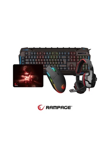 Rampage Kb-r63 Stage Makrolu Klavye Sn-r9 Kulaklık R63 Rgb Mouse + Mousepad 4lü Oyuncu Seti Optik