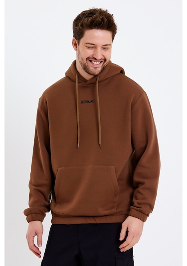 JAHR MARC Kahverengi Nakışlı Oversize Erkek Sweatshirt Kahverengi
