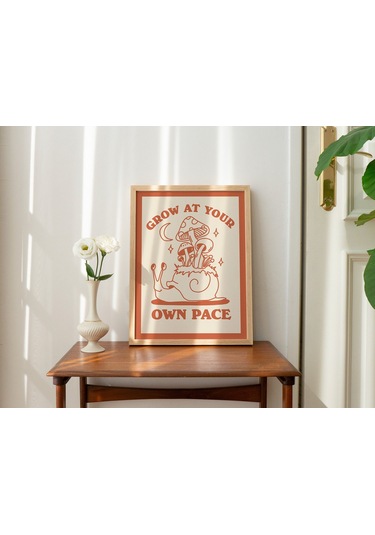 Retro Salyangoz Poster, Olumlu Alıntı Sanatı, Mantar Sanat Eseri, Sınıf Posteri