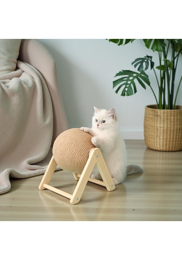 Kedi Tırmalama Topu Ahşap Ayaklı, Dayanıklı Kedi Oyuncağı