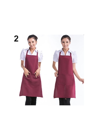 Bordo Unisex Basit Saf Renk Mutfak Restoran Önlüğü Cepli Pişirme Önlüğü
