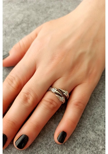 3 Tırnaklı Pençe Şekilli Kadın & Erkek Yüzük Gümüş Kaplama Ayarlanabilir El Yapımı Unisex Yüzük