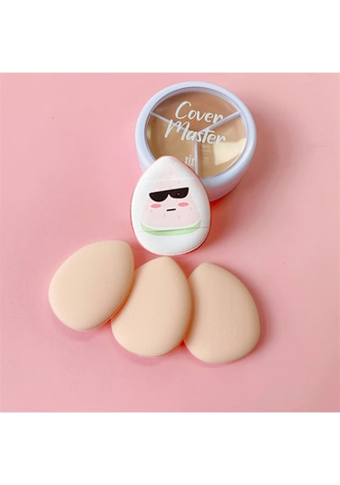 Melien Cool Desenli Mini Puf Parmak Yüz Makyaj Süngeri Beyaz 2'li