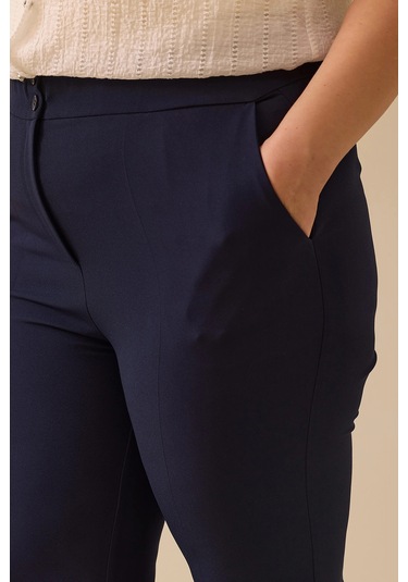 Galaxi Kadın Büyük Beden Beli Büzgülü Duble Paça Pantolon 4027 Lacivert Lacivert
