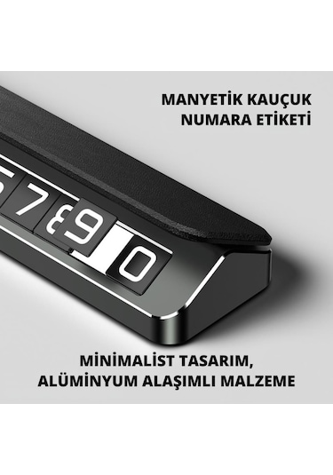 Coofbe Deri Kapaklı Gizlenebilir Alüminyum Araç Park Telefon Numaratörü Geçici Park Numaratör Plakalık 1 Adet