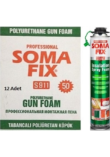 12 Adet 850 Ml Somafix Tabancalı Isı Ses Yalıtım Poliüretan Köpük