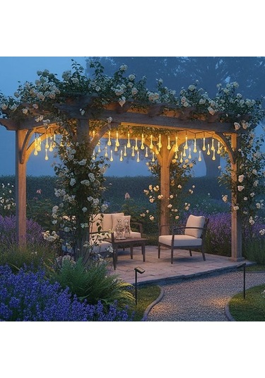 Damla Şeklinde 50 Led Güneş Enerjili Bahçe Balkon Aydınlatma 7 Metre Işık Çok Renkli