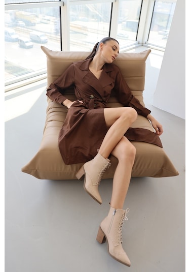 Bigdart 5853 Kruvaze Yaka Trençkot - Kahverengi 001