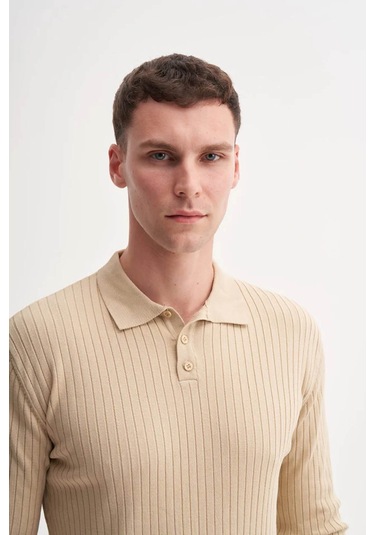 Cazador Premium Slim Fit Viskon Karışımlı Polo Yaka Bej Erkek Kazak 33210 Bej