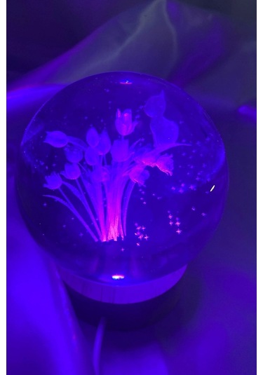 3d Led Işık Cam Küre Gece Lambası Lale Büyük Boy 8cm Çok Renkk