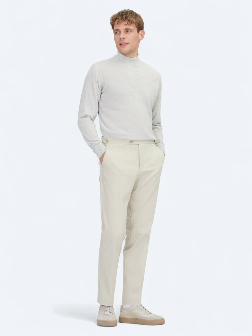 Açık Gri Yarım Balıkçı Yaka Jakarlı Yün Karışımlı Triko Kazak Açık Gri