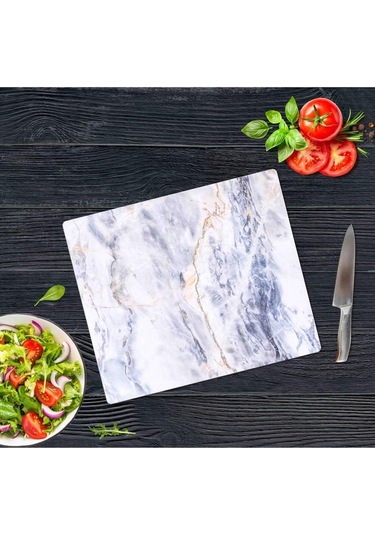 Dekoratif Cam Kesme Tahtası Mavi Mermer 29 x 34 cm | Cam Kesme Ta