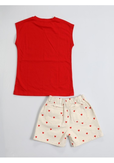 Love Kalpli Denim Şort Takım-kırmızı - Beyaz Beyaz - Kırmızı