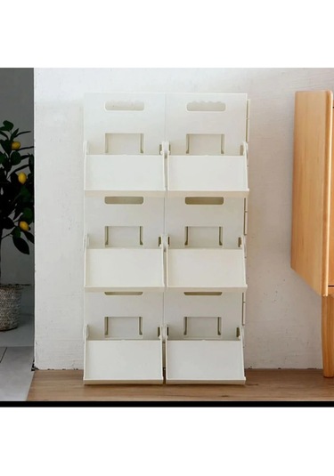 6 Adet Lyon Ayakkabı Rafı Dikey Istiflenebilir Yerden Tasarruflu Krem