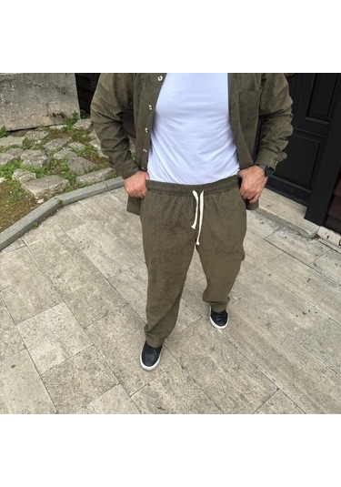 Erkek Kadife Oversize Takım - Gömlek Ve Pantolon İkili Set Füme Corduroy Şıklığı, Rahat Ve Zarif Duruş Yumuşak Dokulu Kadife Kumaş, Düğmeli Gömlek Üst Ve Lastikli Pantolon Alt Parça İle Gün Boyu Konfor- Haki Çok Renkli Erkek Kadife Oversize Takım - Gömlek Ve Pantolon İkili Set Füme Corduroy Şıklığı, Rahat Ve Zarif Duruş Yumuşak Dokulu Kadife Kumaş, Düğmeli Gömlek Üst Ve Lastikli Pantolon Alt Parça İle Gün Boyu Konfor- Haki Çok Renkli