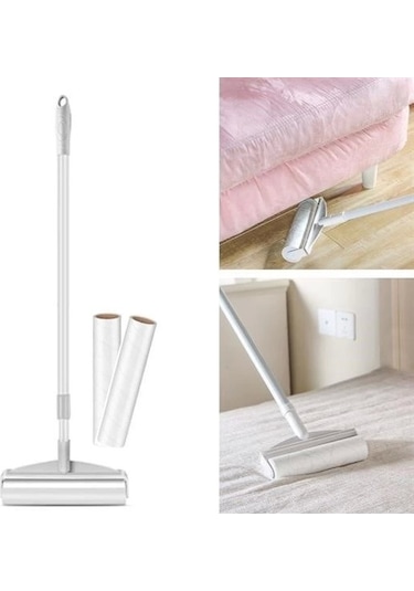 Teleskopik Saplı 24 Cm Yapışkanlı Tüy Rulosu Uzayabilen Hav Tüy Toz Toplayıcı Rulo 2 Yedekli Çok Renkli