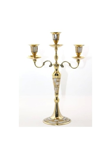 Pirinç Sedefli 3'lü Şamdan Model 1 Çok Renkli