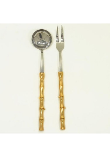 Bambu 2 Parça Et Çatalı Ve Sos Kepçesi Seti Altın