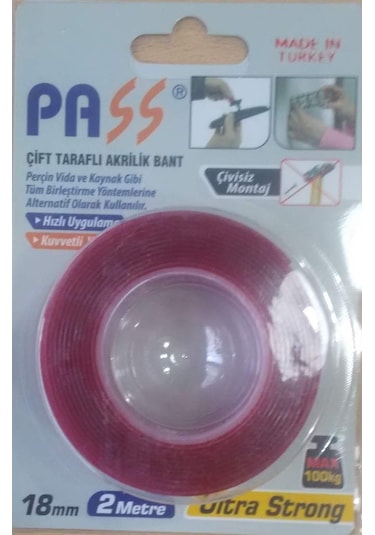 Pass Çift Taraflı Akrilik Bant 18X2 Mt