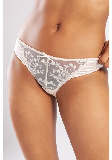 Golshan Giselle Mini Slip, Kadın Güpürlü Saten Ekru Külot Çok Renkli