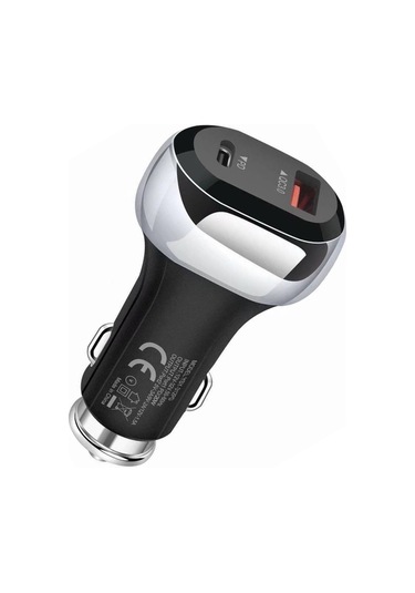 Taşınabilir 2 Bağlantı Noktalı Usb + Tip-c Pd 20w Şarj Cihazı Hızlı Şarj Qc3.0 Cep Telefonu Şarj Cihazı Hızlı Araç Şarj Cihazı