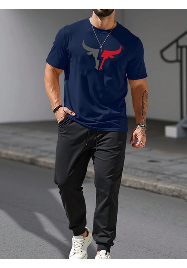 Unisex Boğa Baskılı Eşofman Takımı Lacivert