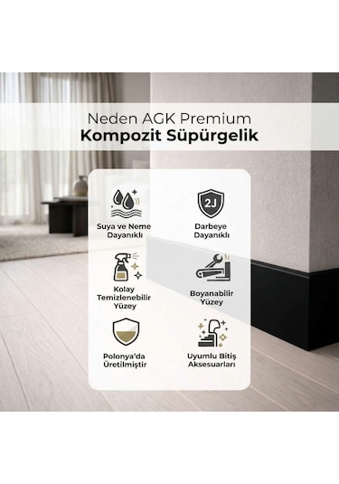 Espumo Kompozit Süpürgelik 8 cm Siyah | Suya Dayanıklı Parke Duvar Süpürgelik 2,40 m ESP206