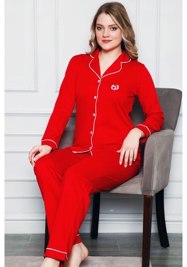 Alimer Kadın Kırmızı Uzun Kollu Likralı Pijama Takım Edy2577ukl-k Kırmızı