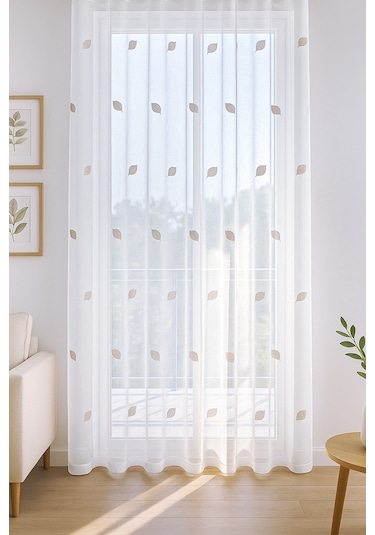 Emi Tül Perde Bej 140x250 Bej - Beyaz