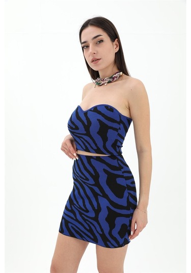 Zebra Desen Etek - Saksmavisi - Saksmavisi Saks Mavi