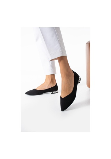 Kadın Siyah Zara Topuk Taş Detaylı Babet Siyah