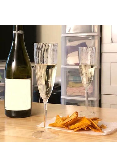 1/8 Adet Plastik Şampanya Kadehi Flüt Tek Kullanımlık Düğün Parti Kaynağı Drinkware 8pcs