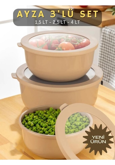 Kapris Ayza 593 Yuvarlak Saklama Kabı Seti 3'lü Taupe Kahverengi