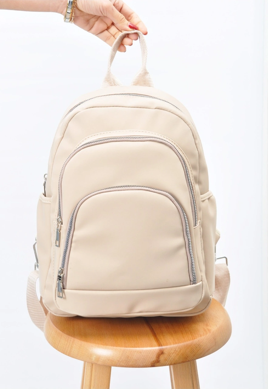 Tezzgelsin Unısex Su Geçirmez Saten Suni Deri Günlük Kullanım Sırt Çantası Bej