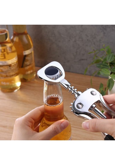 Kangvka Profesyonel Multifonksiyon Şarap Açıcı: Pervane Tipi Kork Açıcı, Alüminyum Kase Kesici Ve Bira Kapağı Açıcı - Ergonomik Ahşap Kolu İle Dayanıklı Çelik Gövde Gümüş