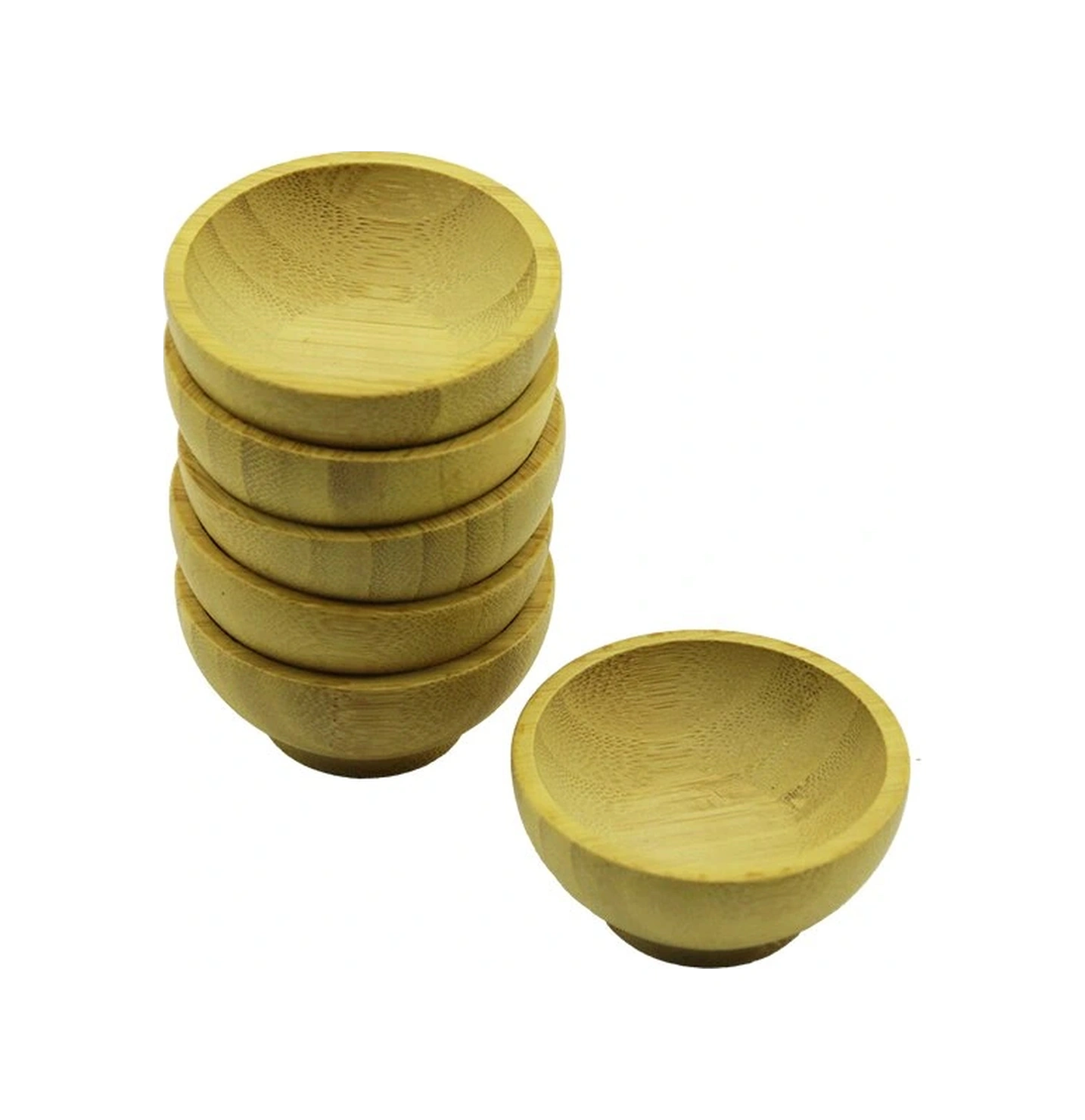 6 Adet Mini Ahşap Bambu Lokumluk - Çerezlik Kase Derinlik: 1.5cm - Çap: 6.2cm Kahverengi