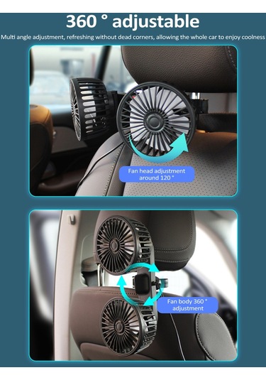 Hallow K22833 Usb Çift Kafalı Araç Arka Koltuk Vantilatörü Fanı Siyah