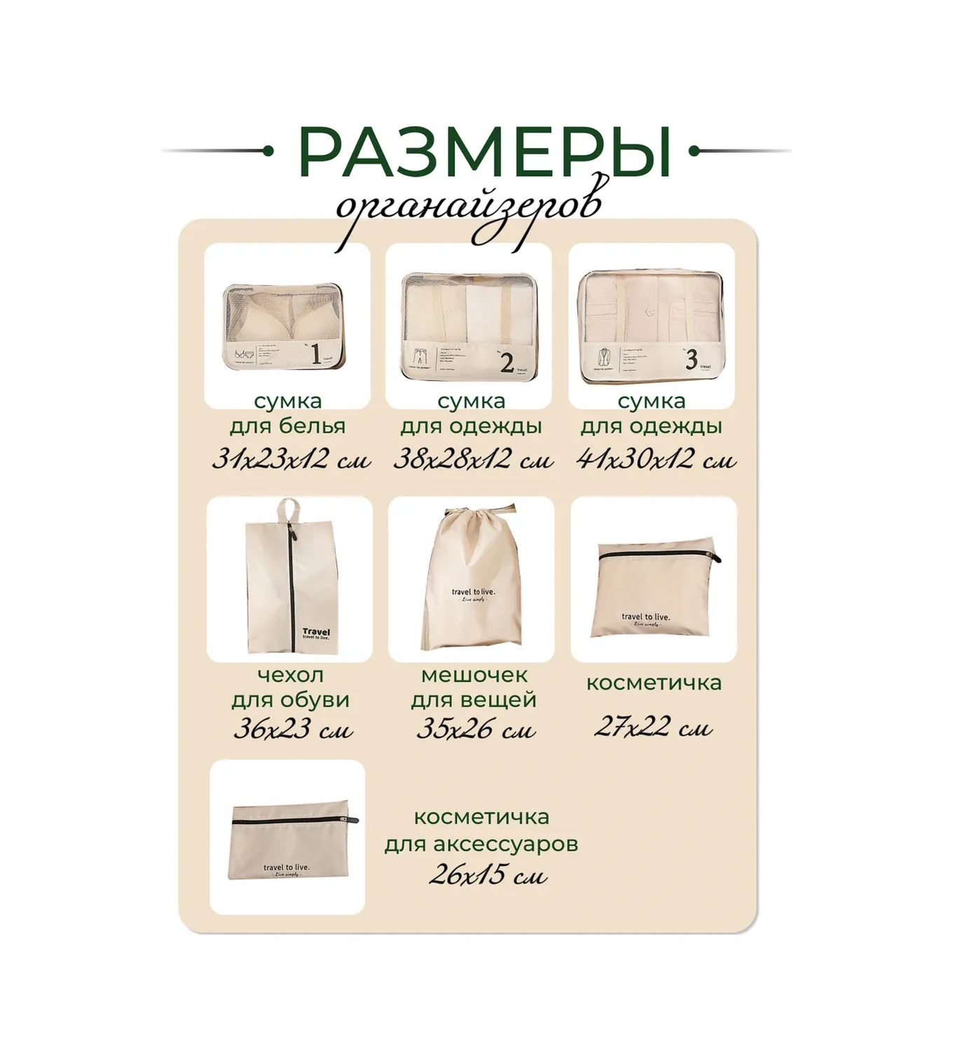 Homlove Valiz İçin Organizatör Seti, 7 Parça. 417374147 Bej