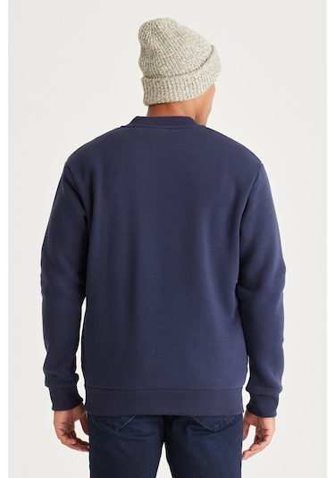AC&Co / Altınyıldız Classics Erkek Lacı Standart Fit Normal Kesim İçi Polarlı Kolej Yaka Pamuklu Sweatshirt Lacivert