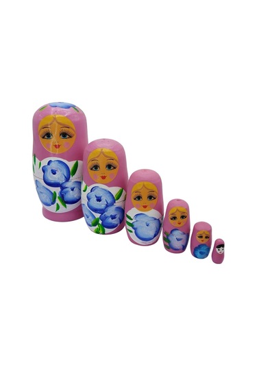 Ahşap Matruşka Bebek Altılı Set Gül Pembe