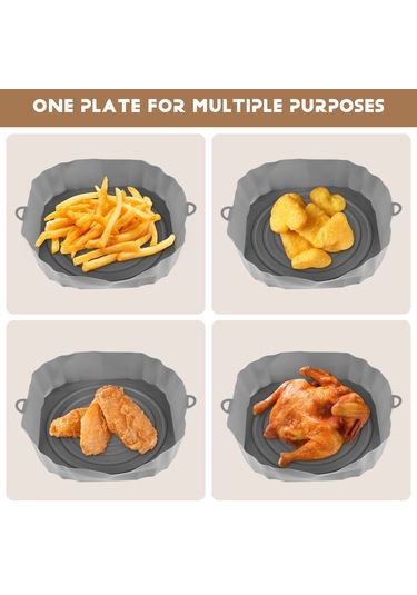 Xurunkeji 20cm Hava Fritözleri Fırın Pişirme Tepsisi Kızarmış Tavuk Sepet Matı Hava Fritöz Silikon Tencere Yuvarlak Yedek Izgara Tavası Gri Gri